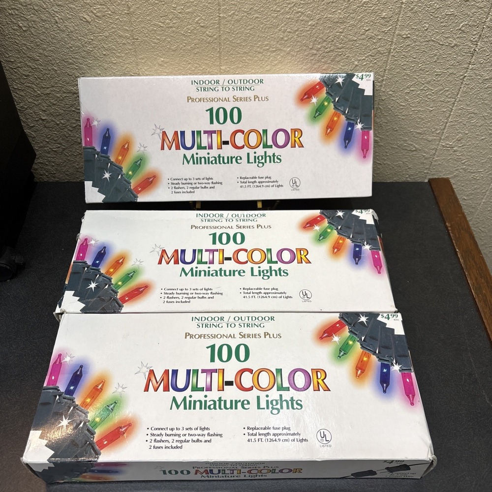 3 Packs NIB 100 Multi Color Light Strand by Professional Series Plus NOS